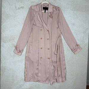 BCBGMAXAZRIA Blush Pink Satin Double Breasted Belted Trench Coat Duster Size S